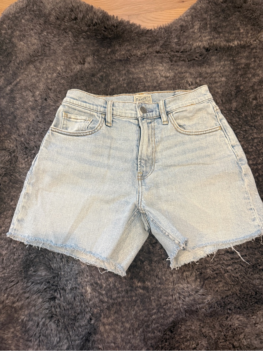 Faherty Pale Blue High-Rise Raw Hem Denim Shorts